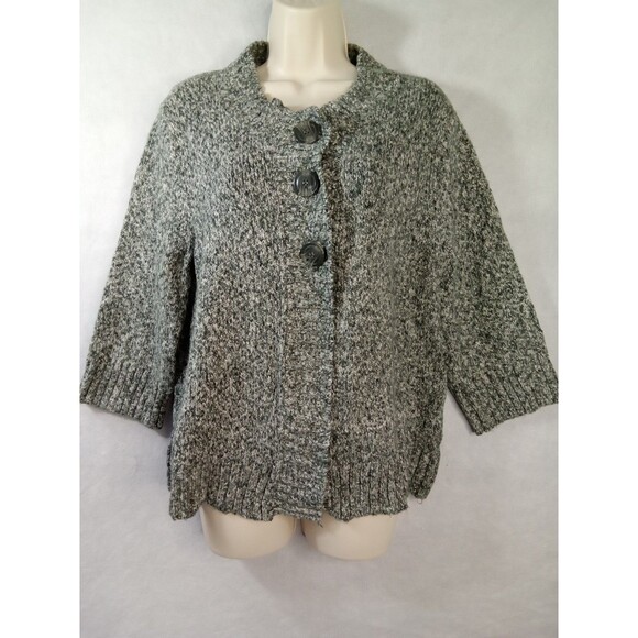 Croft & Barrow large Green White button up sweater 3/4  Mock Neck - Picture 6 of 11